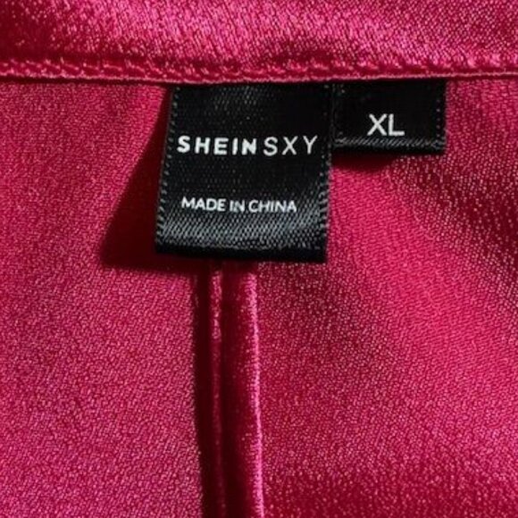 NWOT SheinSXY Fuchsia Stretch Satin Single Button Blazer - Picture 10 of 11